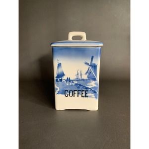 DELFT Blue Cream Transferware Coffee vintage canister Ceramic Czechoslovakia
